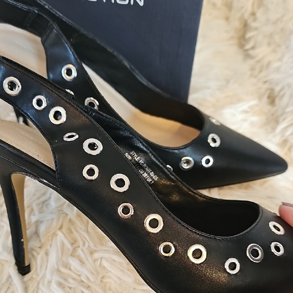 French Connection Black Eyelet Slingback Heels - Picture 5 of 12